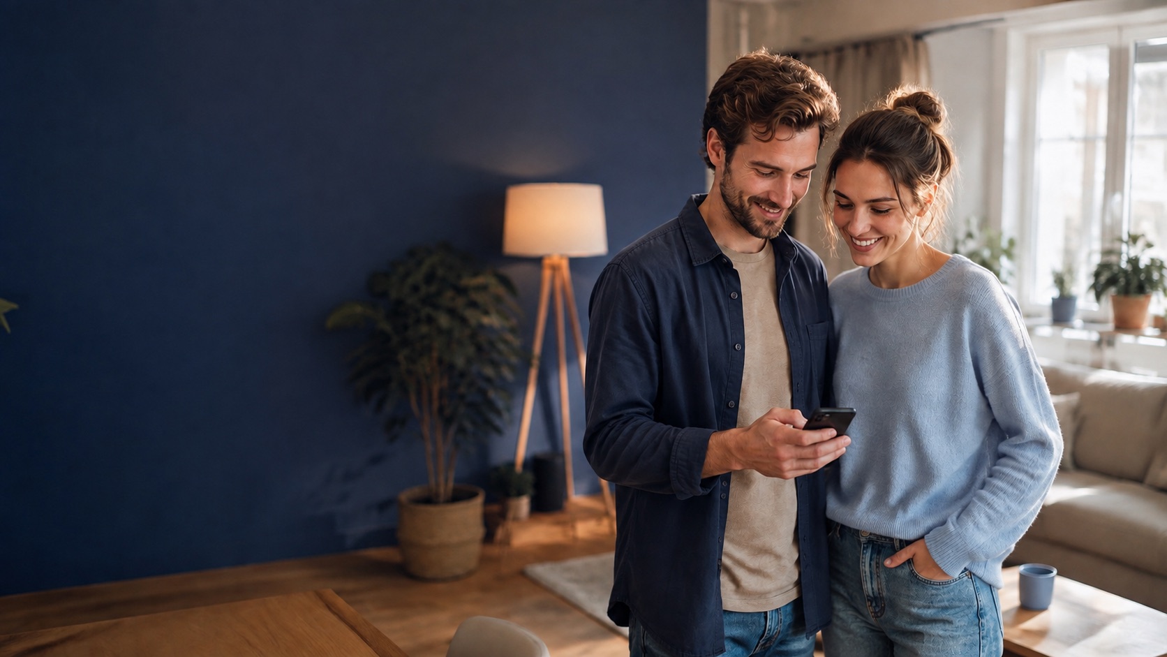 Ein Paar betrachtet gemeinsam sein digitales Energieangebot